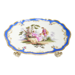 Antique Helena Wolfsohn Dresden Porcelain Painted & Gilt Footed Tazza or Compote