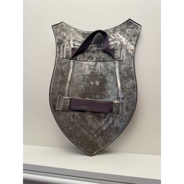 Vintage Medieval Rustic European Brass Medallion & Steel Shield Armor For Sale - Image 9 of 11