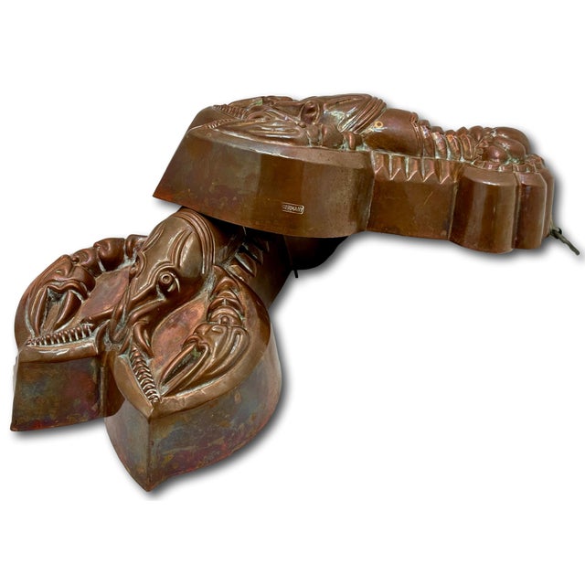 Rare Original Matching Pair of Early 1900s Antique Germany Hand Wrought Solid Copper Lobster Kitchen Molds For Sale - Image 4 of 18