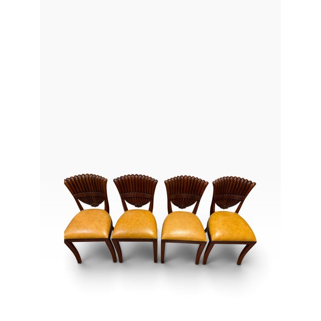 Late 20th Century Maitland-Smith Hollywood Regency 5-Piece Game Table & Carved Shell-Back Chairs Set For Sale - Image 9 of 12