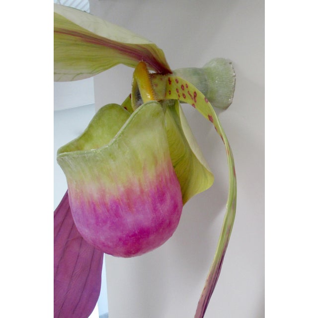 C. 2015 Original Artist Jurgen Reichert "Paphiopedilum Mirabilis" - Silicone Orchid, Light Wall Sculpture For Sale - Image 11 of 18