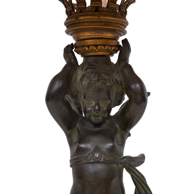 Antique French Empire Bronze Cherub Table Lamp, 1890s For Sale - Image 13 of 16