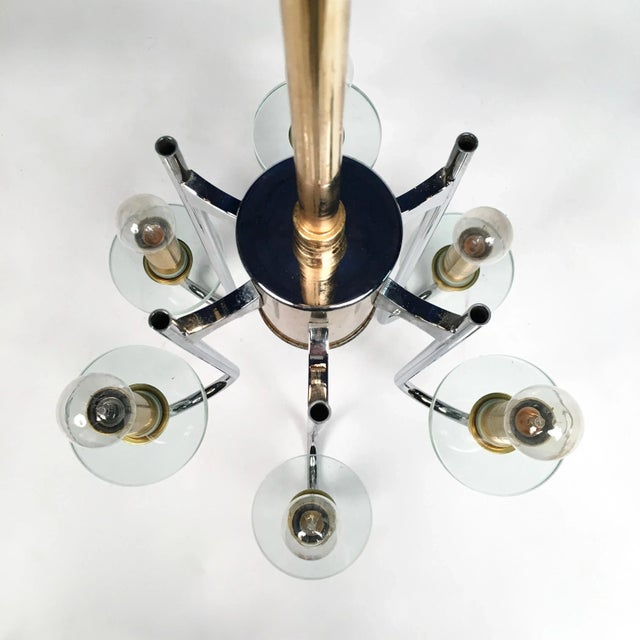 Metal Mid-Century Modern Chrome, Glass & Brass Chandelier by Gaetano Sciolari For Sale - Image 7 of 9