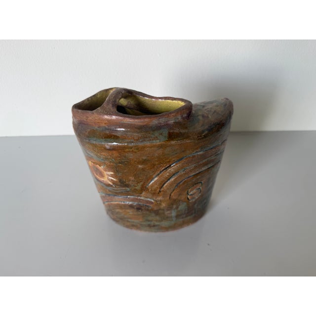 Ceramic 1980s Vintage Abstract Studio Art Pottery Sculptural Double-Neck Vase, Unsigned For Sale - Image 7 of 12