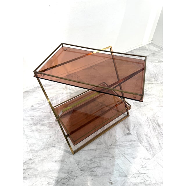 Brass & Smoked Rose Glass Side Table, 1970s Italy For Sale - Image 9 of 10