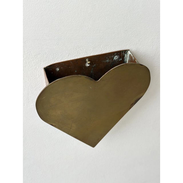 Vintage Brass + Copper Heart Wall Pocket, Circa Mid-20th Century For Sale - Image 9 of 13