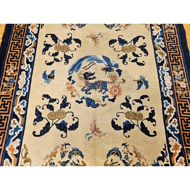 Textile Vintage Chinese Art Deco Area Rug, Hand-Knotted Wool Pile, Ivory Field, 5' X 7' For Sale - Image 7 of 12