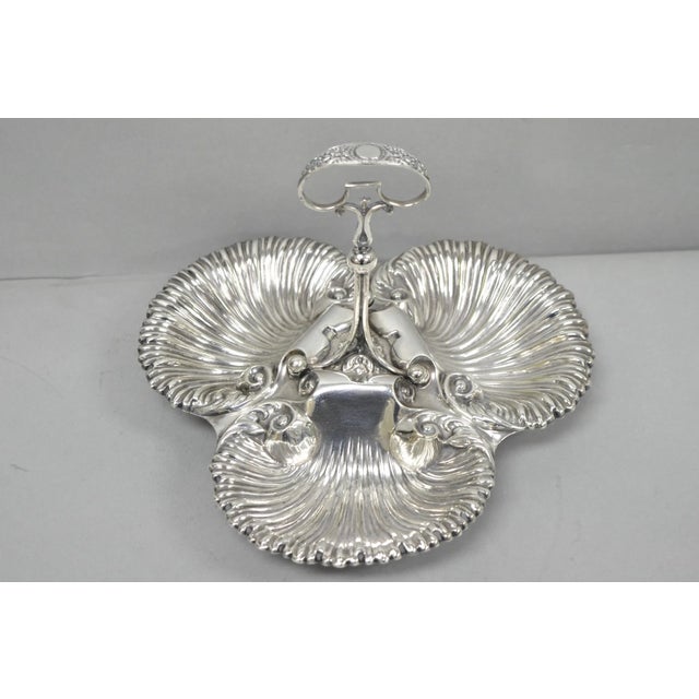 Antique English Victorian Silver Plated Triple Clam Shell Nautical Candy Dish For Sale - Image 16 of 16
