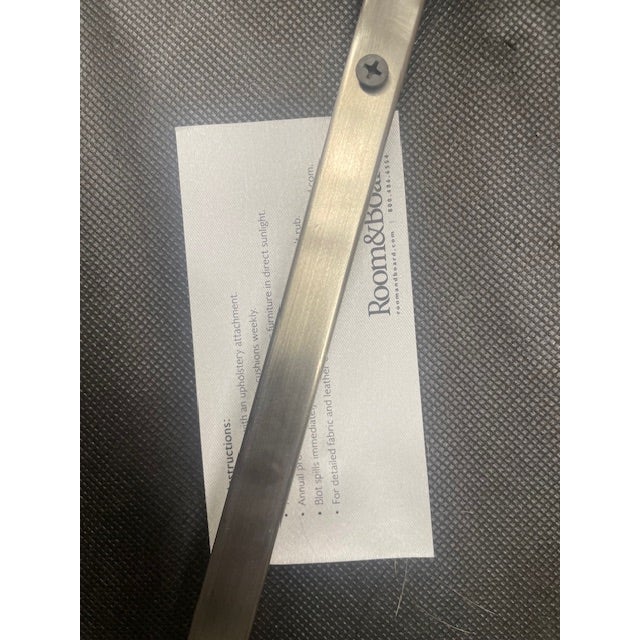 Mid Century Style Room & Board Tan Tufted Leather & Chrome Round Ottoman Stool For Sale - Image 10 of 10