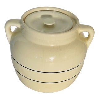 French Antique Glazed Ceramic Pot With Handles and Cover For Sale