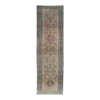 Vintage Persian Karadjeh Runner With Intricate Geometric Design in Blue & Brown For Sale