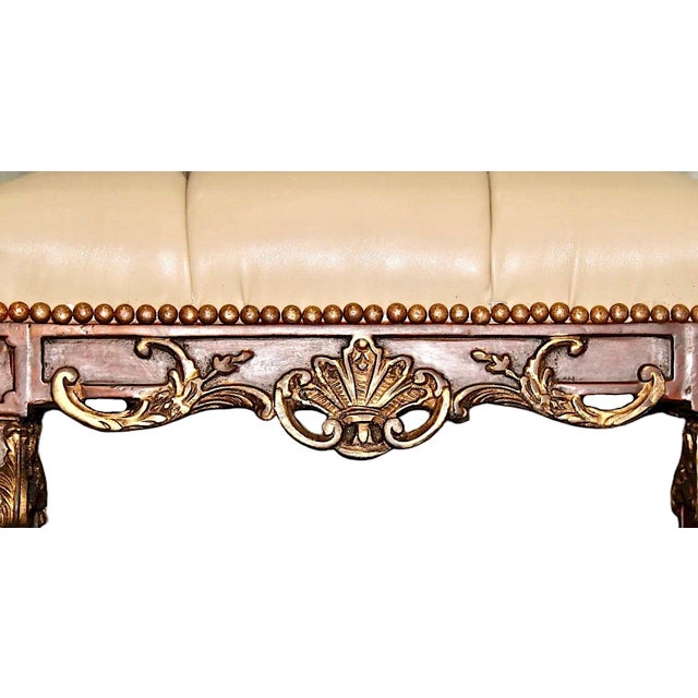 Wood Louis XIV-style Leather-Upholstered Window or Hallway Bench For Sale - Image 7 of 7