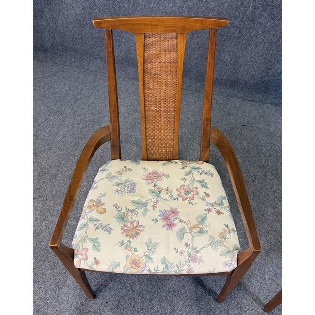 Wood Pair of Mid-Century Modern Walnut Cane-Back Arm Chairs For Sale - Image 7 of 13