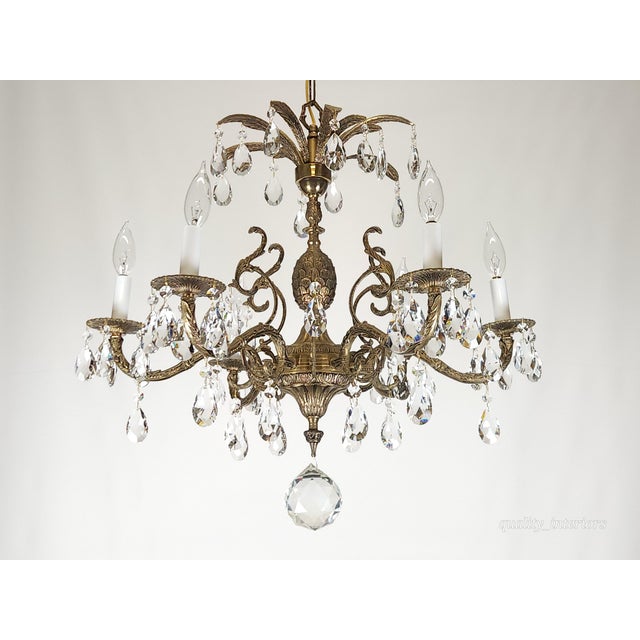 Antique 6 Light Svelte Sparkling Splendid Brass Cut Lead Crystal Chandelier ~ ~ Rewired ~ Restored ~ Rejuvenated ~ Ready to Hang ~ For Sale - Image 10 of 12