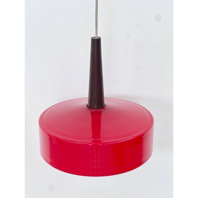 Red Ceiling Lamp in Glass, 1970s, in Very Good conditions. Designed 1970 to 1979 Up to 250V (Europe/UK Standard).The...