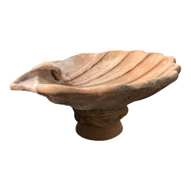 Vintage Italian Terracotta Scalloped Shell Bird Bath For Sale