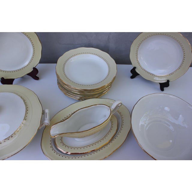 French Porcelain Gold Detailing Lamandinoise Dinner Service, 1970s, Set of 12 For Sale - Image 12 of 13