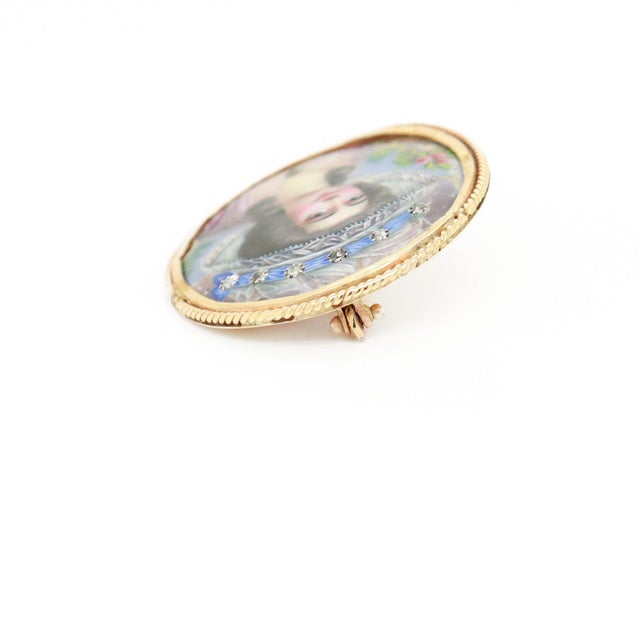 Antique Victorian 14k Gold, Diamond, and Porcelain Brooch For Sale In Philadelphia - Image 6 of 11