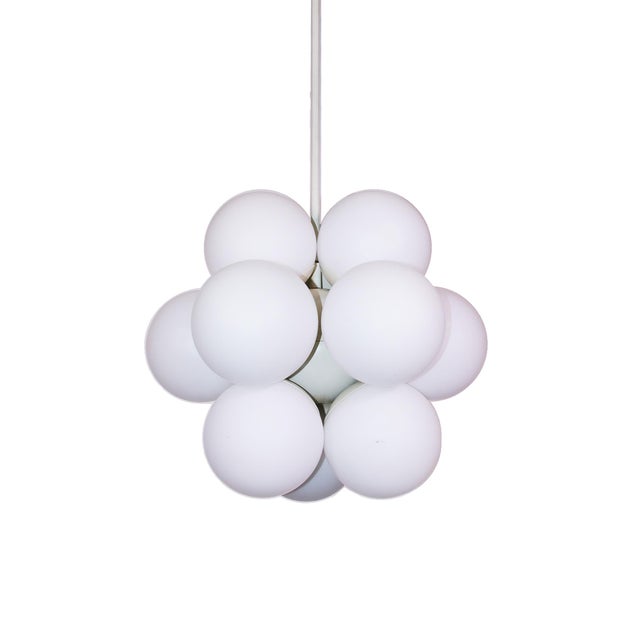 Mid-Century Modern German Metal and Opaline Glass Atomic Chandelier from Kaiser Idell/Kaiser Leuchten, 1960s For Sale - Image 3 of 13
