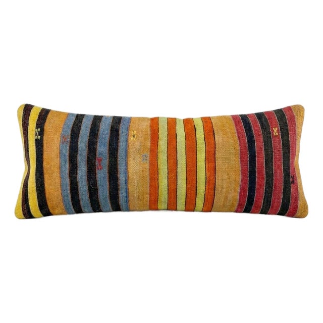 Bohemian Turkish Kilim Bedding Rug Pillow Cover 16'' X 47'' For Sale
