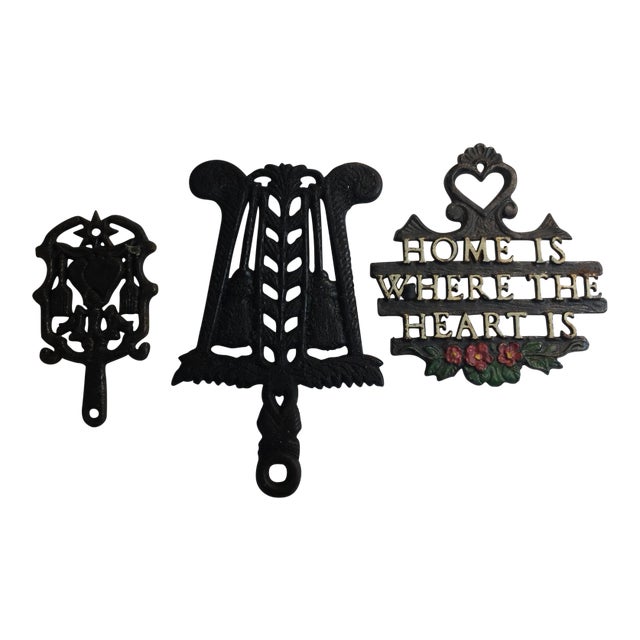Vintage Classic Cast Iron Kitchen Trivets - Set of 3 For Sale