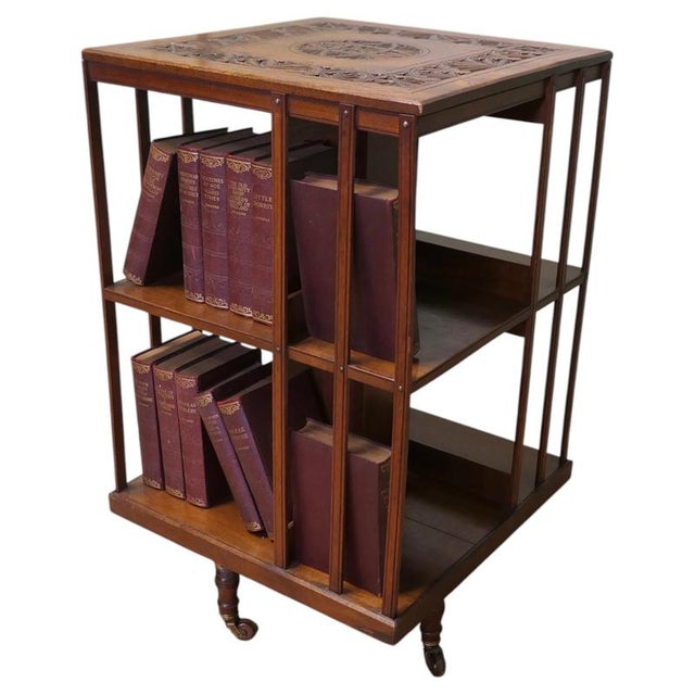 Wood Antique Revolving Oak Bookcase, 1900 For Sale - Image 7 of 7