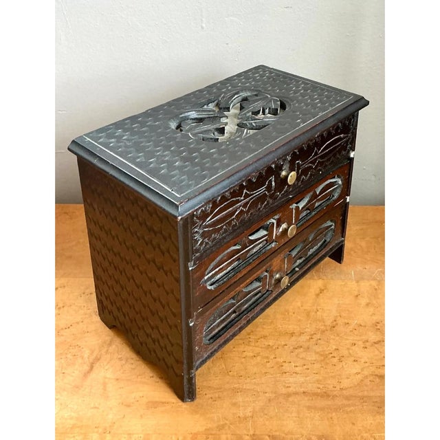 Vintage Carved Wood Miniature Chest For Sale - Image 12 of 12