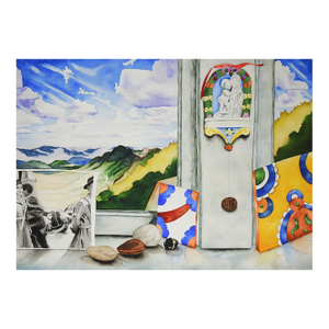 1991 Surreal Window Ocean View Watercolor Painting