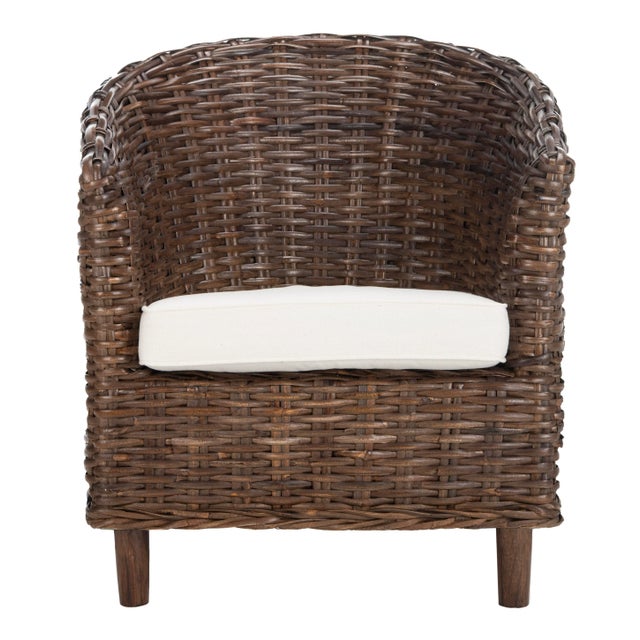 Rattan Barrel Chair in Brown & White For Sale - Image 11 of 11