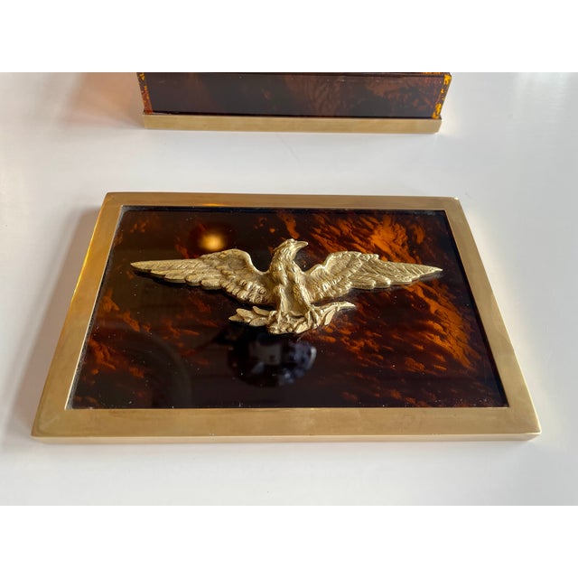 Vintage Empire Faux Tortoise Box with Brass Eagle, 1970s For Sale - Image 9 of 11