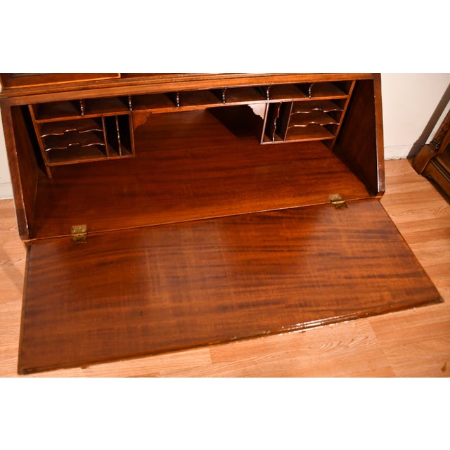 1900s Antique English Edwardian Mahogany & Satinwood Inlay Secretary Desk Writing Desk For Sale - Image 10 of 18