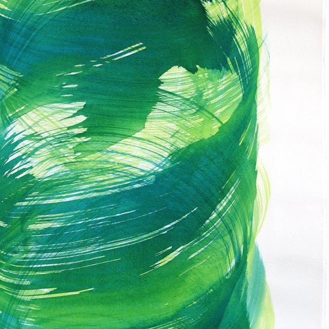 2020s Green Swirl 2 - Original Green Abstract Ink Painting on French Linen Paper by Bettina Mauel For Sale - Image 5 of 6