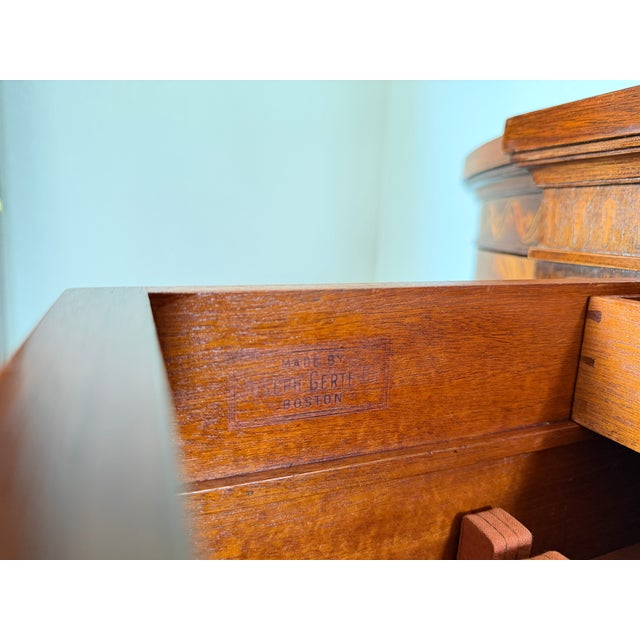 An exceptional Georgian style custom mahogany demilune server or sideboard by Joseph Gerte of Boston MA. Showcases a...