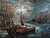 Large Signed Mid-Century Modern Harbor Scene Oil Painting, Palette Knife Maritime Cityscape For Sale - Image 4 of 9
