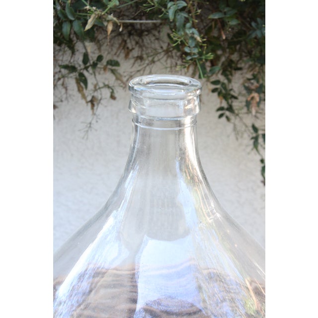 Ext. LRG Provincial Woven Rattan "Made in France" and Glass Vino Bottle Basket For Sale In Los Angeles - Image 6 of 9