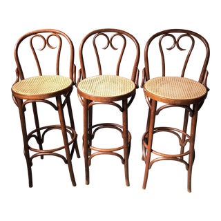 1960s Vintage Thonet Bentwood Cafe Bar Stools- Set of 3 For Sale