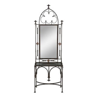 Labarge Wrought Iron Mirrored Hall Console For Sale