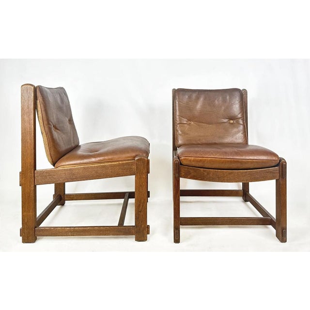 1960s Armchairs in Oak with Leather Upholstery, 1960s, Set of 2 For Sale - Image 5 of 7