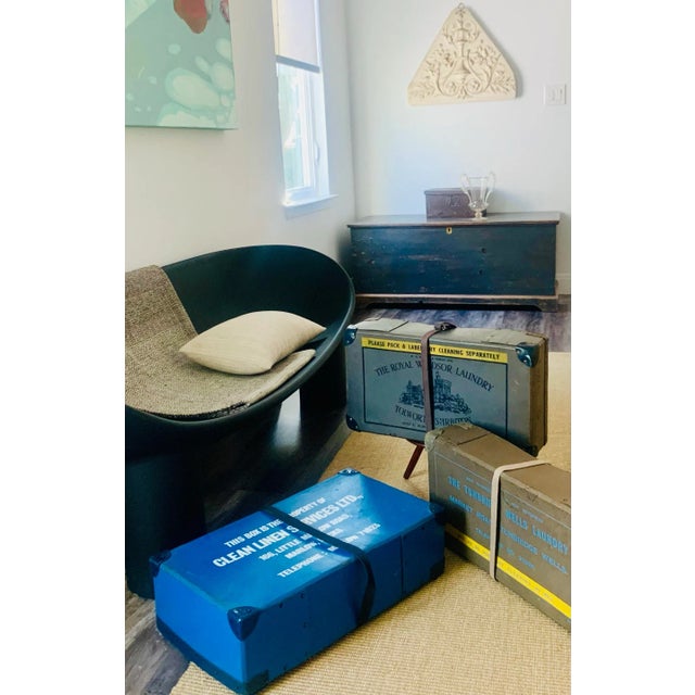 Early 20th century vintage English laundry mailing box in bright blue. From the 1910s into the 1960s, mailing laundry was...