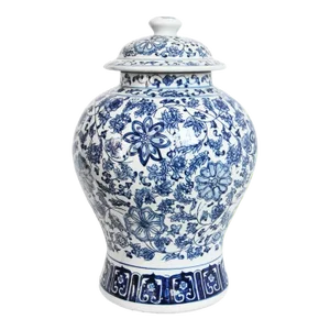 Blue & White Floral Porcelain Urn