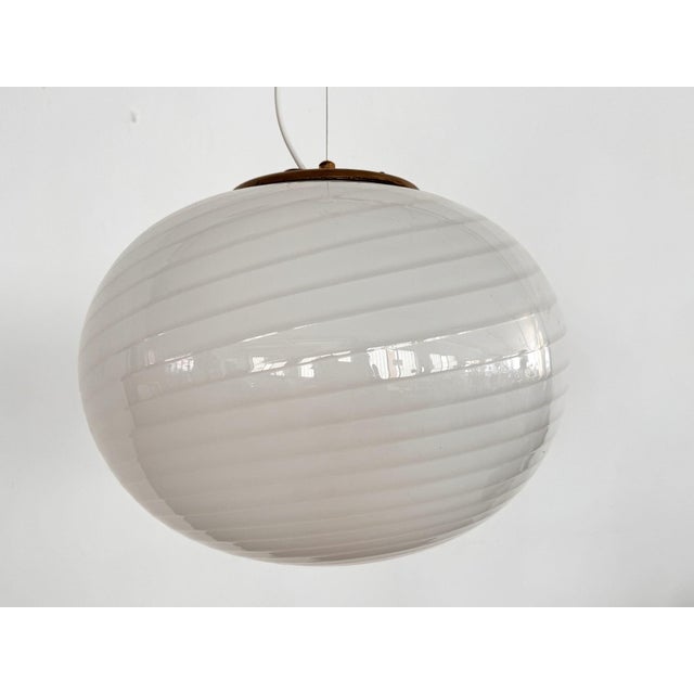 Italian Murano Swirl Glass Globe Chandelier with Brass Details, 1970s For Sale - Image 4 of 13