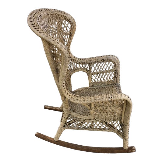 Vintage Large 42” Wood Wicker Rocking Chair For Sale - Image 6 of 6