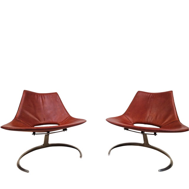 Scimitar IS63 Leather Lounge Chairs by Preben Fabricius & Jørgen Kastholm, 1950s, Set of 2 For Sale - Image 9 of 9