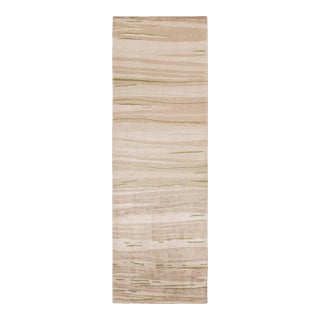 Rug & Kilim’s Modern Geometric Striped Beige-Brown Cream and Green Silk For Sale