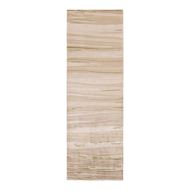 Rug & Kilim’s Modern Geometric Striped Beige-Brown Cream and Green Silk For Sale