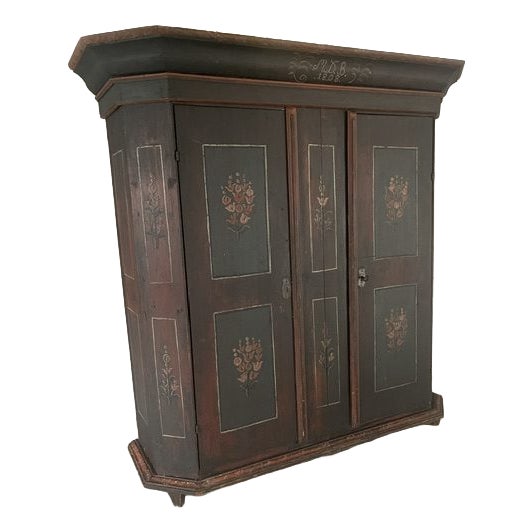 German Two Doors Barok Bauernbemahlt Closet, 1809 For Sale
