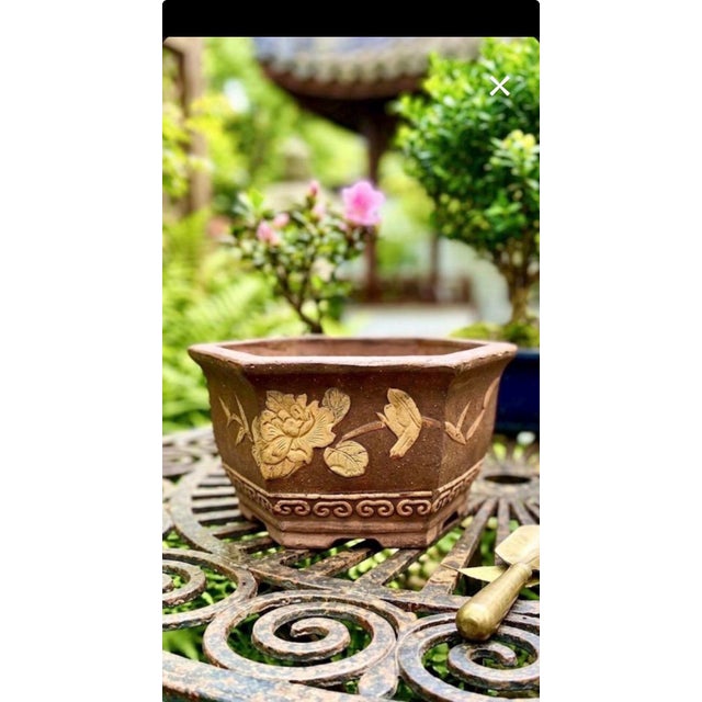 This vintage item is a Chinese glazed terracotta planter, often identified as mid-century modern or from the mid-20th...