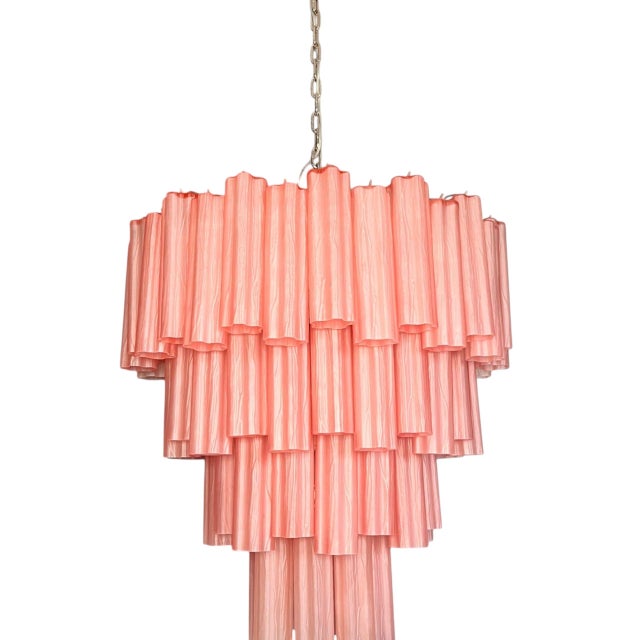 Handmade Murano Glass Chandelier with 80 Pink Tubes from Justfurnituress SRL For Sale - Image 11 of 15