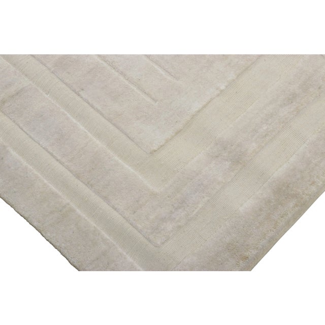 Contemporary Rug & Kilim’s Oversized Textural Square Rug, Subtle Cream White High-Low Stripe For Sale - Image 3 of 7