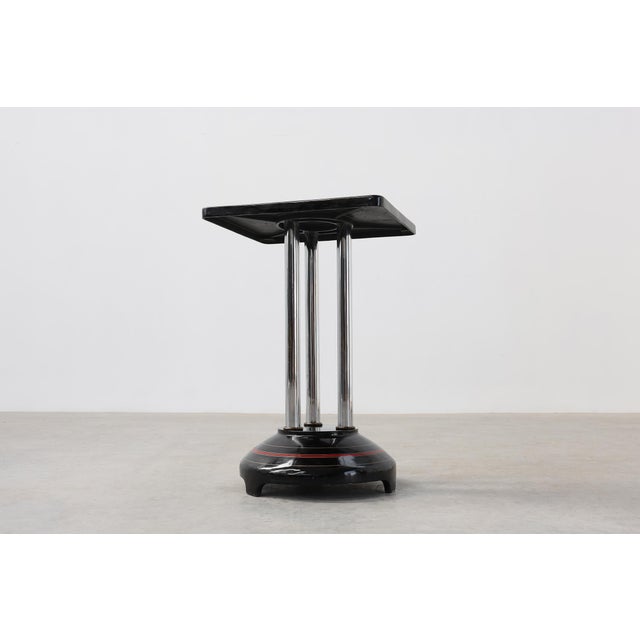 Art Deco Pedestal Table with Chrome Columns and Black Lacquered Base, France, 1920s For Sale - Image 9 of 13